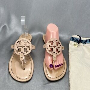 Tory Burch Miller Sandal Pink Sea Shell  / Nude - Patent Leather Size 10 Spring